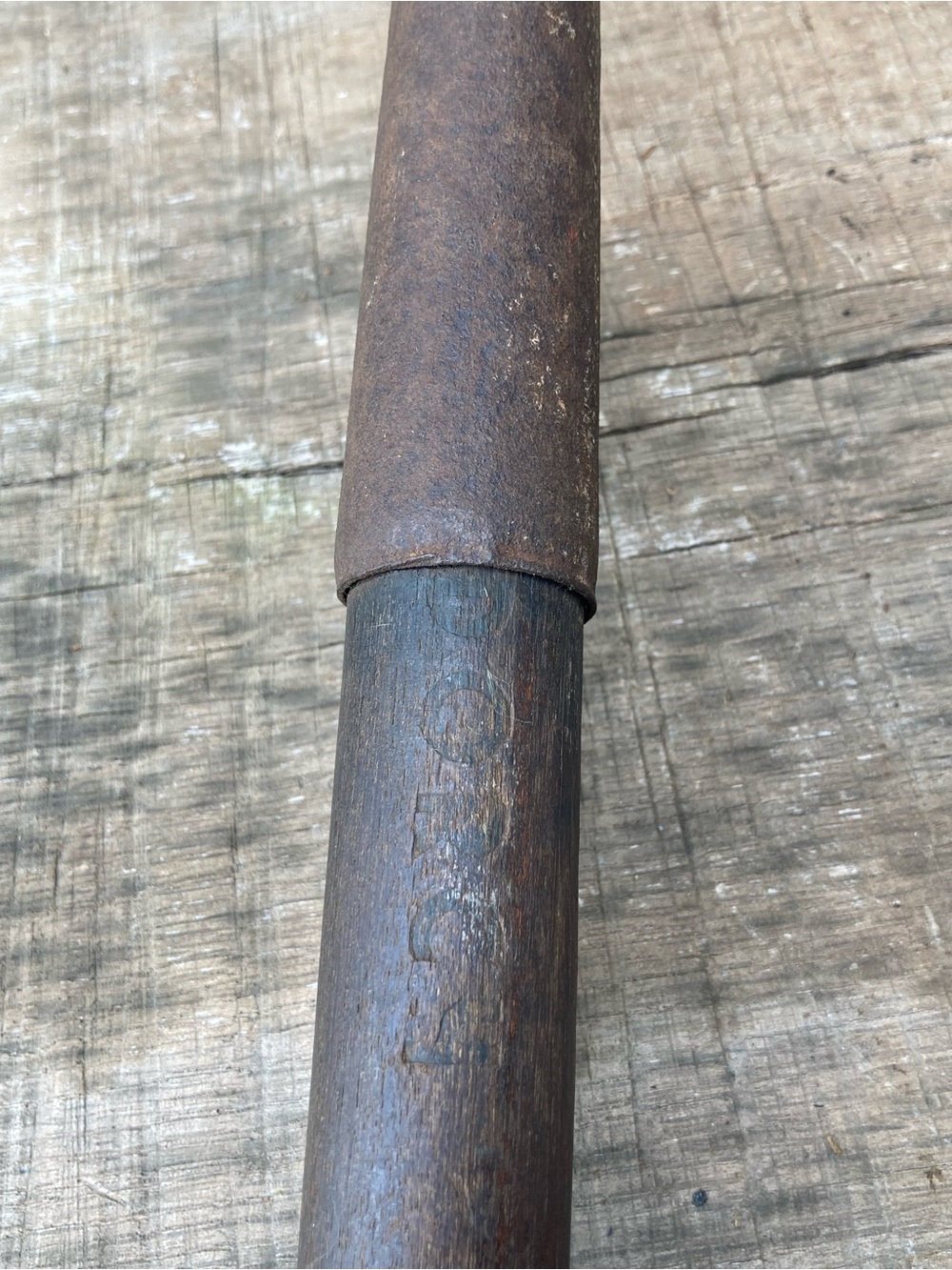 Vintage Farming Tool Wood Handle Manure Drag Rake 4 Tine Stamped Dorcy - Picture 2 of 14